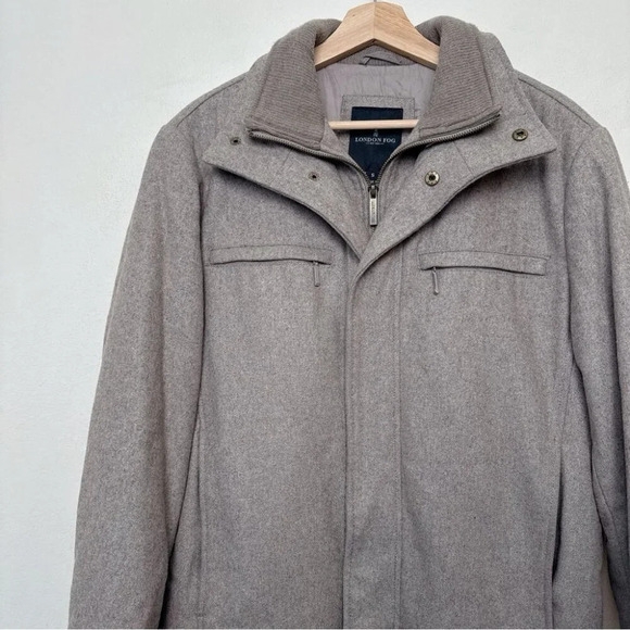 London Fog Mens Small Tan Wool Stand Collar Hip Length Coat Jacket - Picture 6 of 14